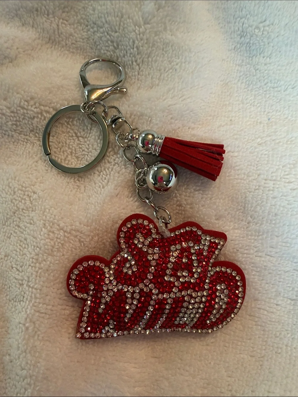 Rhinestone Red and Silver “Stay Wild” Tassel Keychain Bag Charm